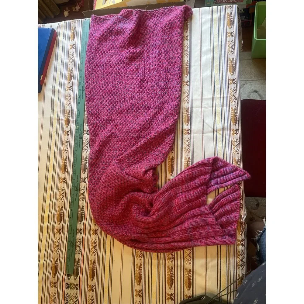 Mermaid Tail Blanket Pink‎ With Blue Highlights Very Soft Yarn